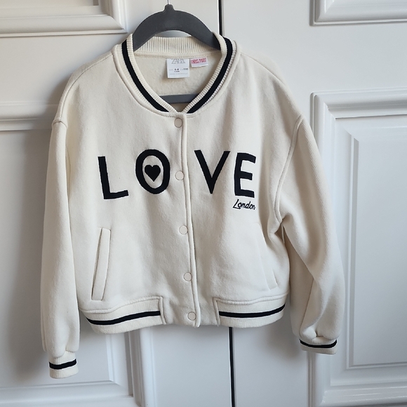 Zara Cream and Black Varsity Jacket